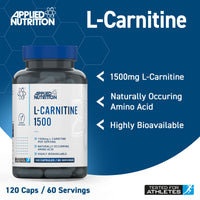 Applied Nutrition L-Carnitine 1500mg - Carnitine Supplement Premium L-Tartrate Form, High Strength, Energy Boost & Weight Management (120 Capsules - 60 Servings)