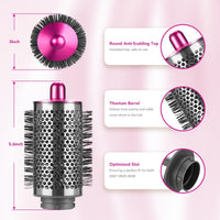 SAZIKA Large Round Volumizing Brush for Dyson Airwrap Styler, Nickel/Fuchsia Big Round Brush Volumizer Attachment for or Dyson Airwrap HS01 HS05 HS08, Smooth Hair,Volumizing and Curly Styling