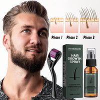 HAORQEE Beard Growth Oil Kit with Beard Roller, Beard Grooming Growth Serum Beard Care for Men, Thickening Stimulate Beard and Hair Growth, Gifts for Men Father (30ml)