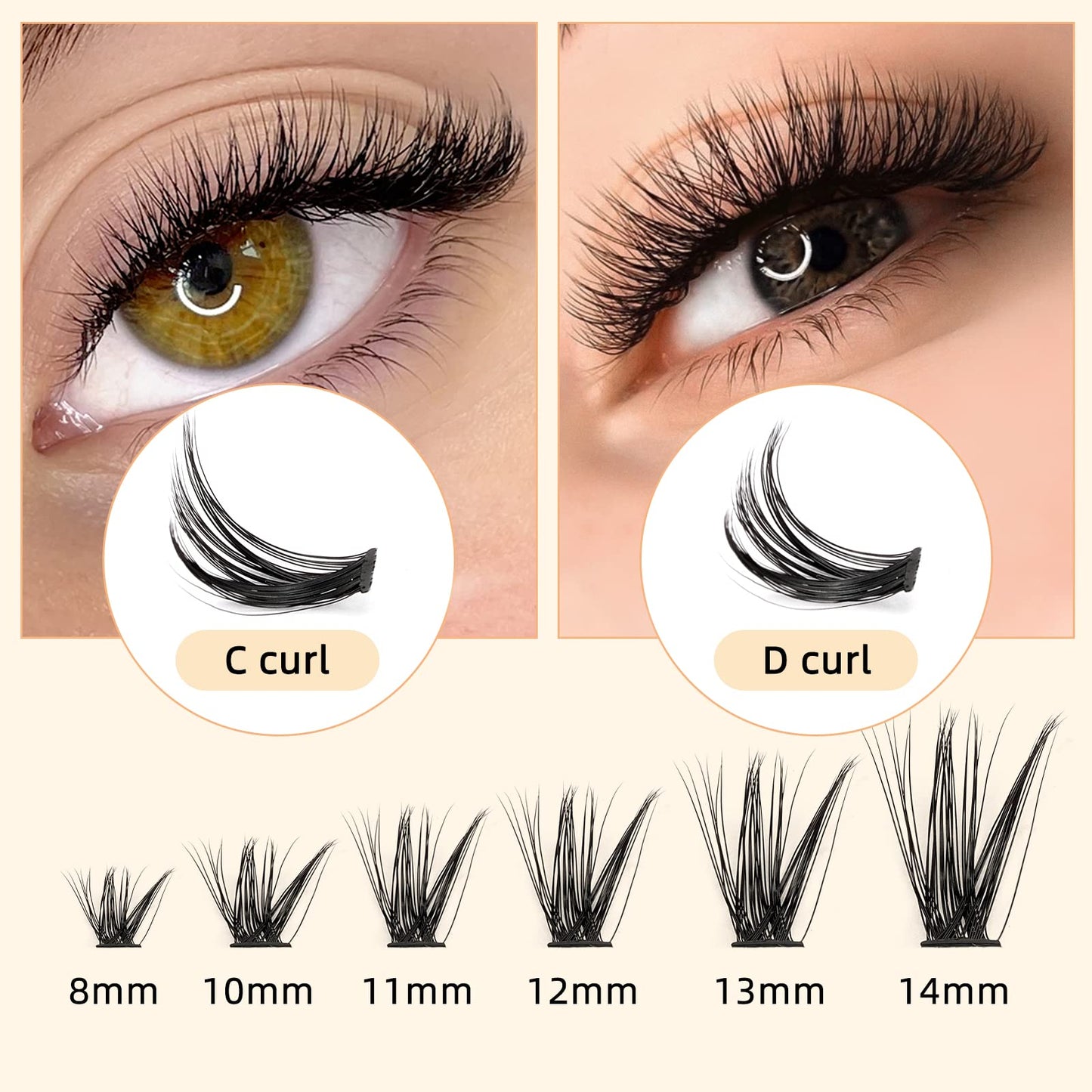 240Pcs Individual Lashes QUEWEL Cluster Lashes Individual Lash Extension 40D+50D C Curl Lashes Cluster DIY Look Like Eyelash Extensions Mix8-14mm at Home(40D+50D 0.07C MIX8-14mm)