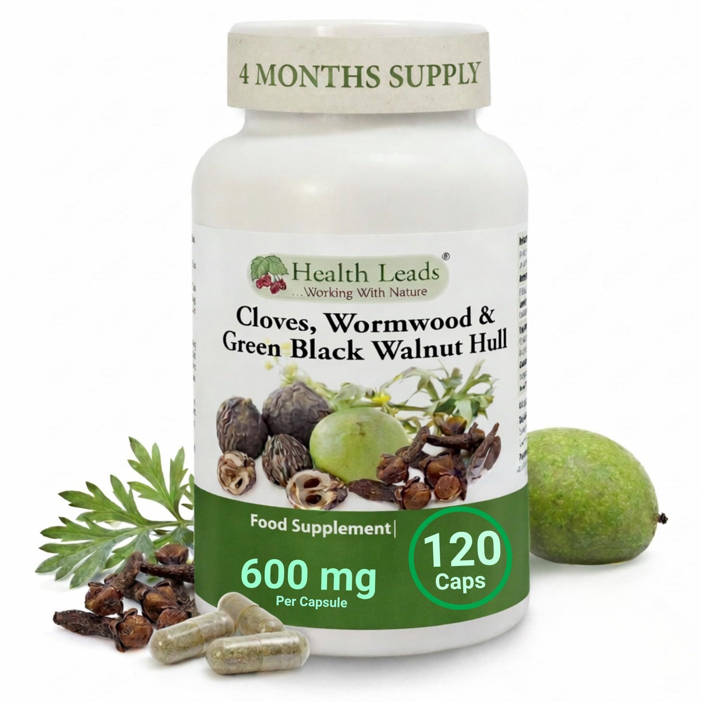 Health Leads ...Working With Nature Health Leads Wormwood Black Walnut & Clove 600mg, 120 Caps