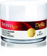 Delia Cosmetics - Retinoage - Face Cream – Retinol, Q10, Shea Butter, Macadamia Oil, Aloe Vera Gel, Vitamin E – Firming, Nourishing, Anti Aging, Day & Night Cream - 50ml