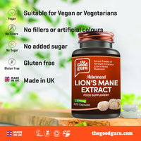 Lion's Mane Mushroom Extract - 1800mg | Immune and Memory Support |120 Vegan Capsules by Good Guru | Lions Mane Supplement