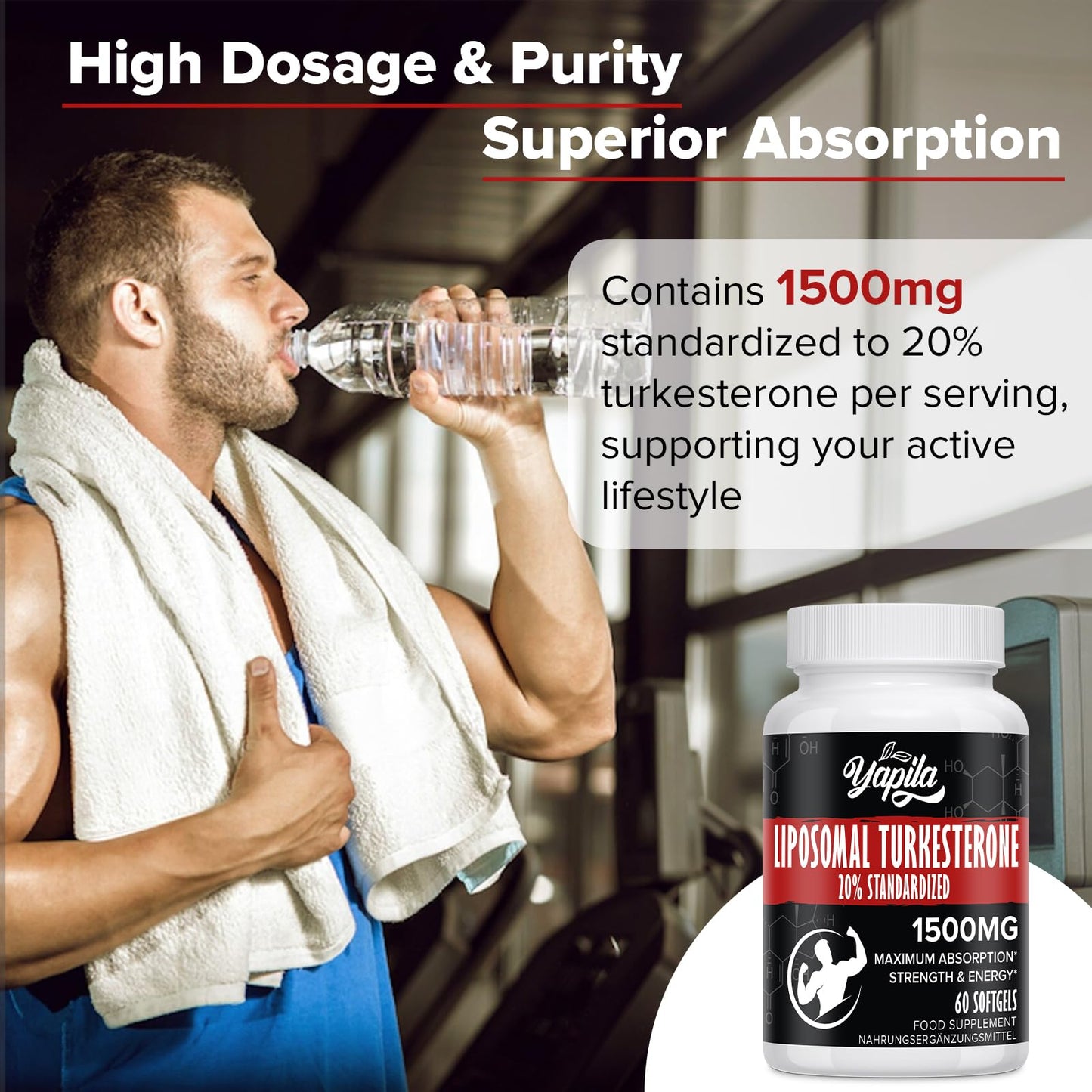 Liposomal Turkesterone Supplement - 1500mg Ajuga Turkestanica Extract, Standardized to 20% Turkesterone, Max Absorption, High Strength for Bodybuilding, No Additives, Non-GMO