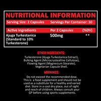 XL Nutrition Turkesterone | Enhance Muscle Growth | 500 Milligrams Ajuga Turkestanica | Vegan Friendly | 30 Servings | 60 Capsules