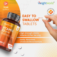 Vitamin D3 2000 IU - 400 Tablets (Over A Year Supply) Natural Vitamin D Tablets, Vitamin D Contributes to Normal Immune System & Blood Calcium Levels (EFSA), Vegetarian - Easy to Take Micro Tablets