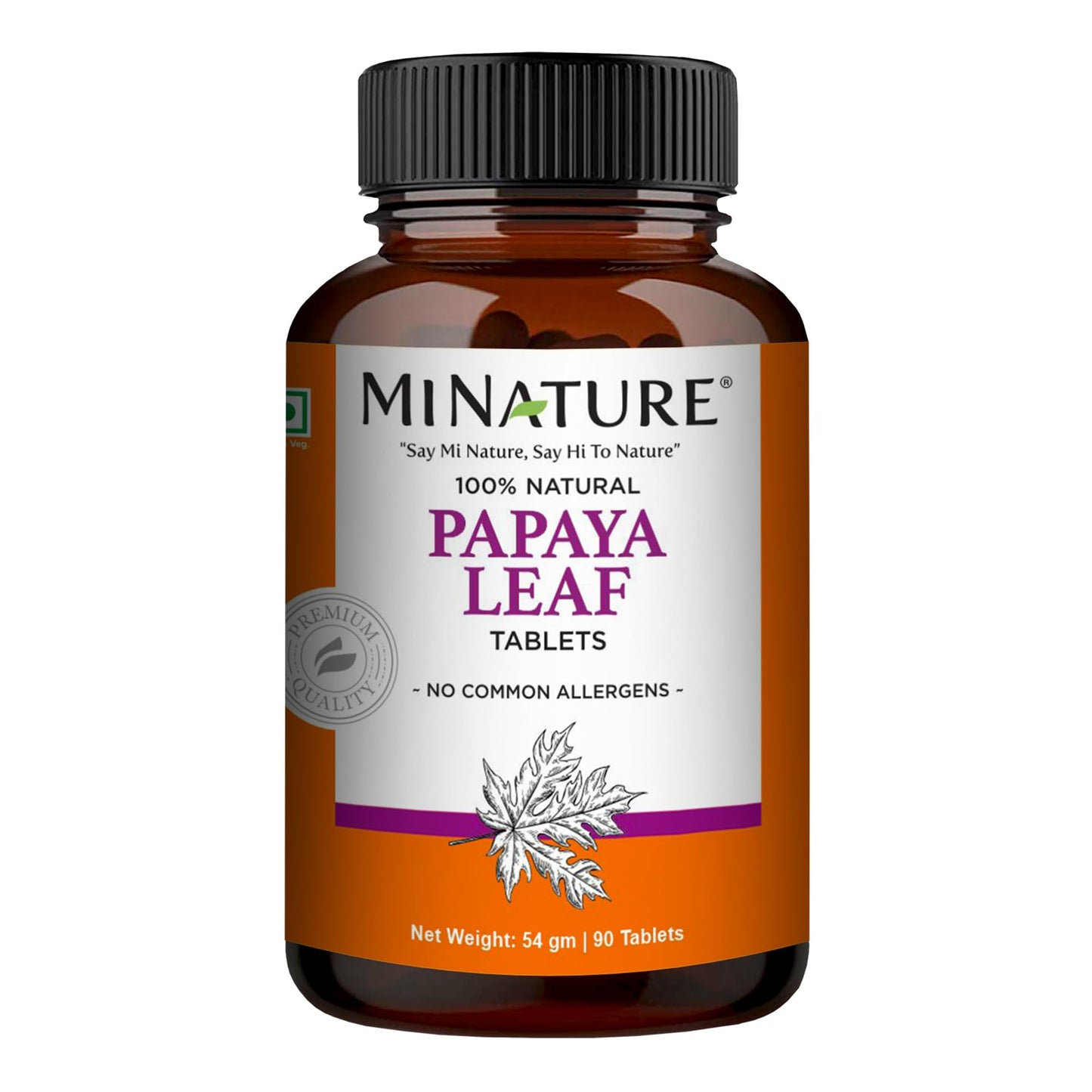 minature Papaya Leaf Tablets by mi Nature| 90 Tablets, 1000 mg| Vegan| Papaya Leaf|