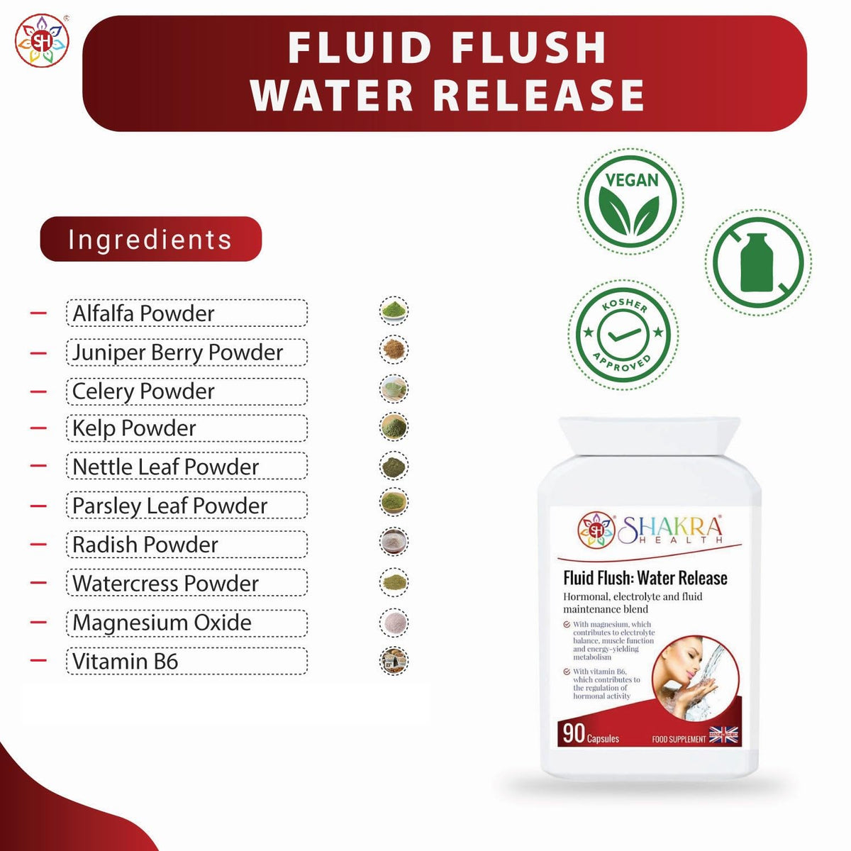 SH SHAKRA HEALTH Fluid Flush: 90 Capsules for Water Balance & Bloating Relief. Supports Natural Fluid Flow, Hormone Harmony & Weight Management Goals | Plant-Based Formula