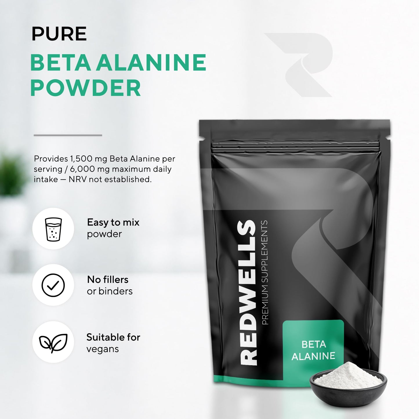 Beta Alanine Powder REDWELLS Premium Quality No Additives Amino Acid - 500g Pack
