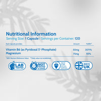 P5P 50mg Activated Vitamin B6 with Magnesium Citrate for Tiredness & Fatigue - 120 Capsules 4 Month Supply - Pyridoxal 5'-Phosphate - Vegan VitB6 Supplement - Made in UK by Health4All