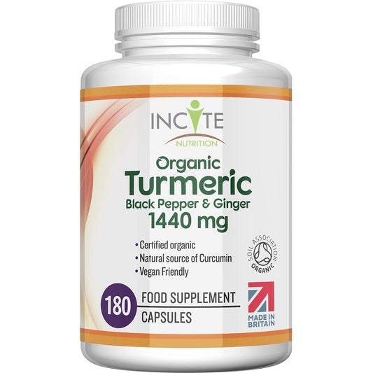Organic Turmeric Curcumin 1440mg - 180 Premium Vegan Capsules - High Strength Quality Organic Turmeric Curcumin with Organic Black Pepper & Ginger
