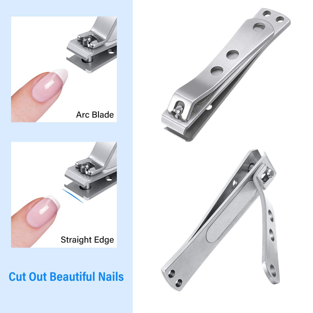 Mudder 2 Pieces Nail Clipper for Thick Nails, Straight Edge Toenail Clippers, Stainless Steel Nail Cutters, Heavy Duty Large Wide Mouth Fingernail and Toenail Clippers for Men Women