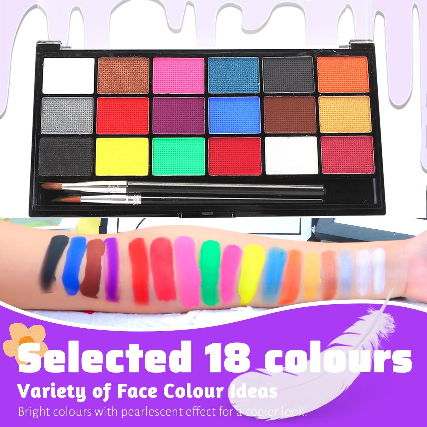 Zefphxs Face Painting Kit, 18 Colors Face Body Paint with 12 Pcs Paint Brushes 30 Stencils and 2 Gem Stickers, Safe & Non-Toxic Washable Face Paints for Children Adults Halloween Christmas Party