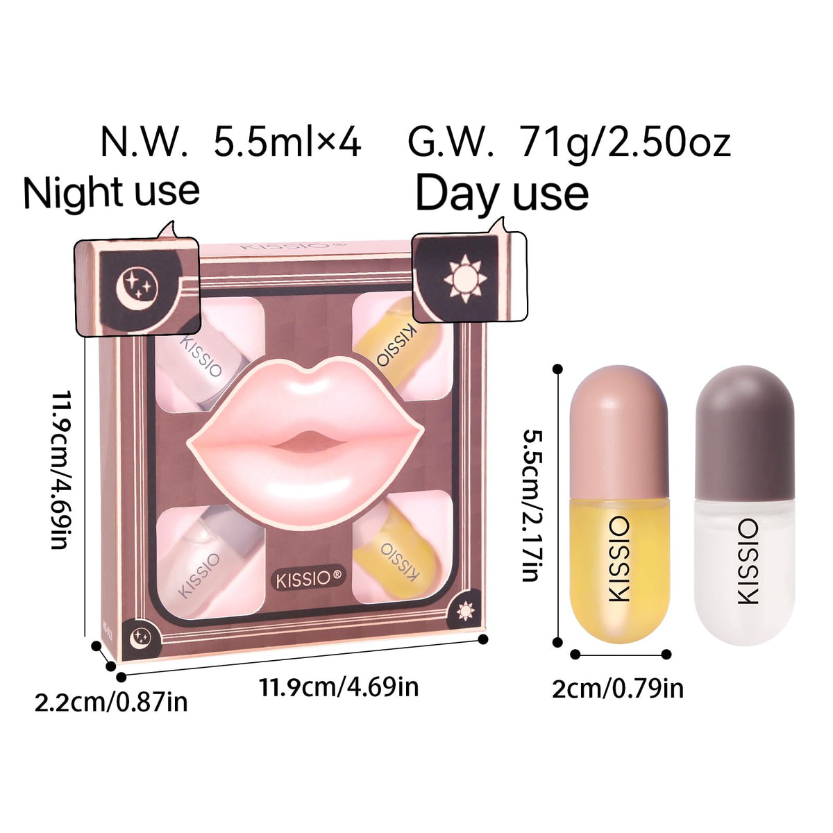 KISSIO Lip Plumper Set,Natural Lip Plumpers and Care,Lips Gloss,Moisturizing Day and Night,4PCS Lips Plumper,Cruelty Free(Clear, 4pcs)