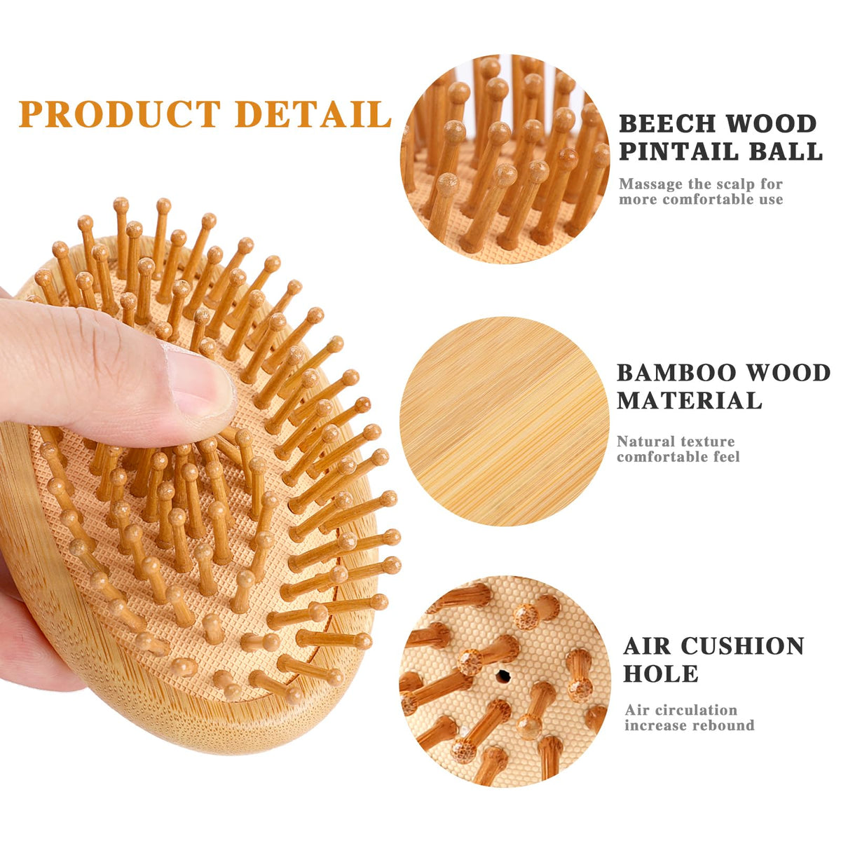 Mozeat Lens Bamboo Massage Comb,Wooden Scalp Massager Wooden Hair Brush Round Portable Bamboo Comb Anti-Static Air Cushion Hairbrush Mini Hairbrush without Handle
