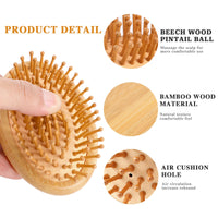 Mozeat Lens Bamboo Massage Comb,Wooden Scalp Massager Wooden Hair Brush Round Portable Bamboo Comb Anti-Static Air Cushion Hairbrush Mini Hairbrush without Handle