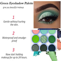 GEEWHILE Green Eyeshadow Palette, Cyan Dark Green Eye Shadows Palette For Women Long Lasting Waterproof Shimmer Matte Eyeshadow Make-Up Palettes Highly Pigmented Blendable Cyan Forest Green Eyeshadow Pallet