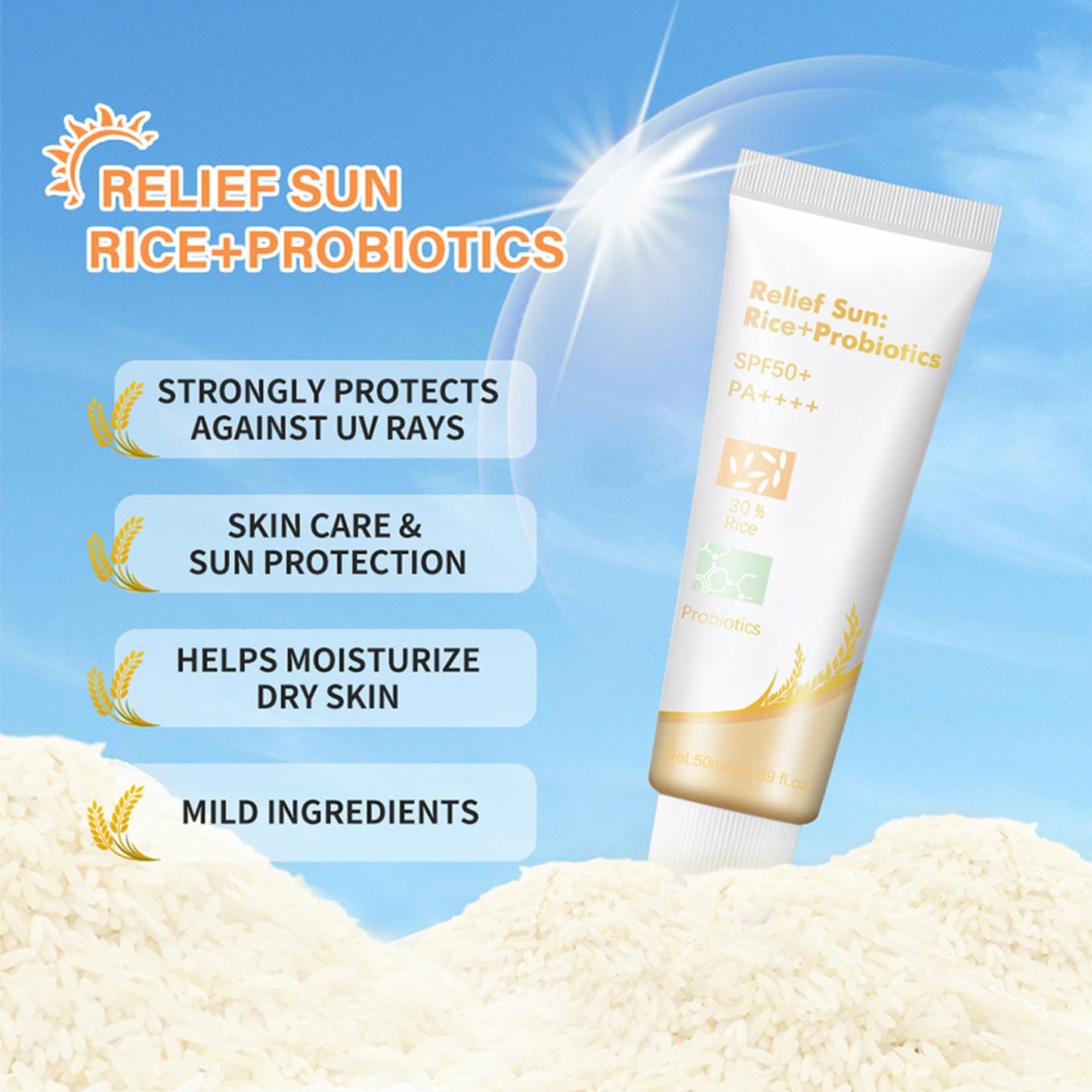 Korean Mineral Sunscreen SPF 50 PA+ – 30% Rice Extract, Broad Spectrum Sun Cream, Lightweight & Non-Greasy Face Moisturiser, Natural & Gentle Formula