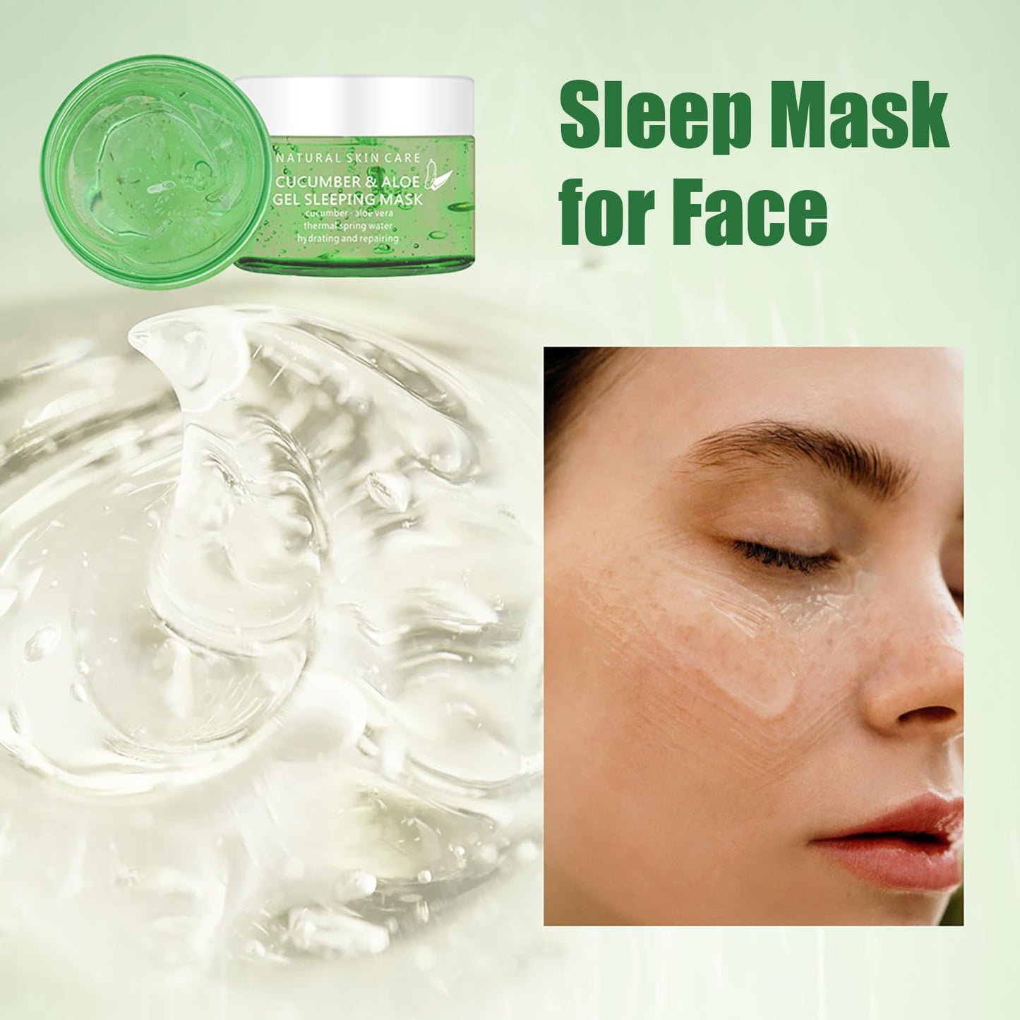 AuraAnge Overnight Face Mask with Cucumber & Aloe Vera, Tending & Hydrating Gel Mask for Moisturized Skin - Sleep Mask for Face, Aloe Vera Moisturizer Gel for Soft Skin