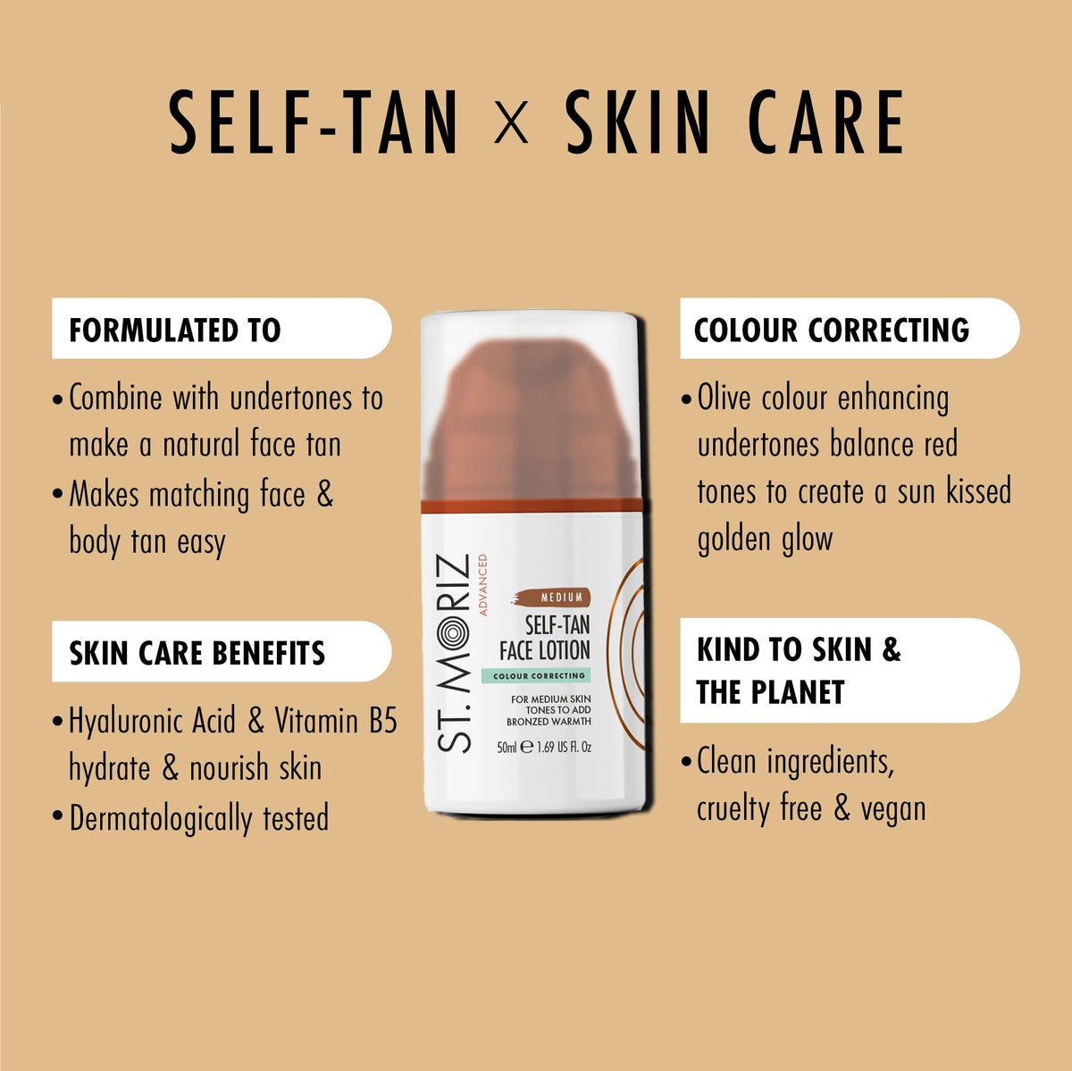 ST. MORIZ St Moriz Advanced Medium Colour Correcting Self Tan Face Lotion | With Hyaluronic Acid & Vitamin B5 | Olive Colour Correcting Undertones Neutralise Red Tones | Wear Alone & Under Makeup | Vegan | 50ml