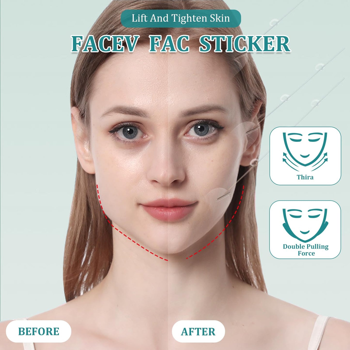 Liameph 60 Pcs Invisible Face Lift Tape,Facelift Tape with 8 Lifting Ropes,V Face Sticker,Face Tapes for Lifting Sagging Skin,Invisible Face Lifting Patches for Skin Firming Makeup Lifting Tool