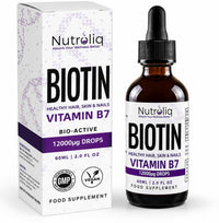 Nutroliq Absorb Your Wellness Better Nutroliq Biotin Liquid Drops - Vegan Vitamin B7 Dietary Supplement for Hair, Nail & Skin Health - Pure 12000mcg Biotin Drops for Hair Growth - Extra Strength Berry-Flavoured Vitamin H Serum - 60 ml
