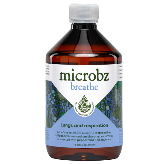 MICROBZ Breathe Liquid PROBIOTIC – Bio Culture Complex Probiotics for Gut Health, Respiratory Support Supplement, Multi Strain Live Friendly Bacteria for Women, Men & Kids - Vegan | 1 Month Supply