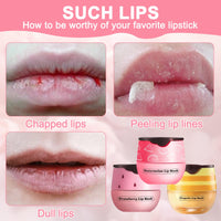 Anmahe 3Pcs Bee Lip Balm Honey Pot with Stick, Lip Mask Day And Night Repair and Care, Moisturizing Lip Sleeping Cream, Silky Hydrate Repair Prevent Dry Cracked Lip Exfoliator(Honey+Strawberry+Watermelon)