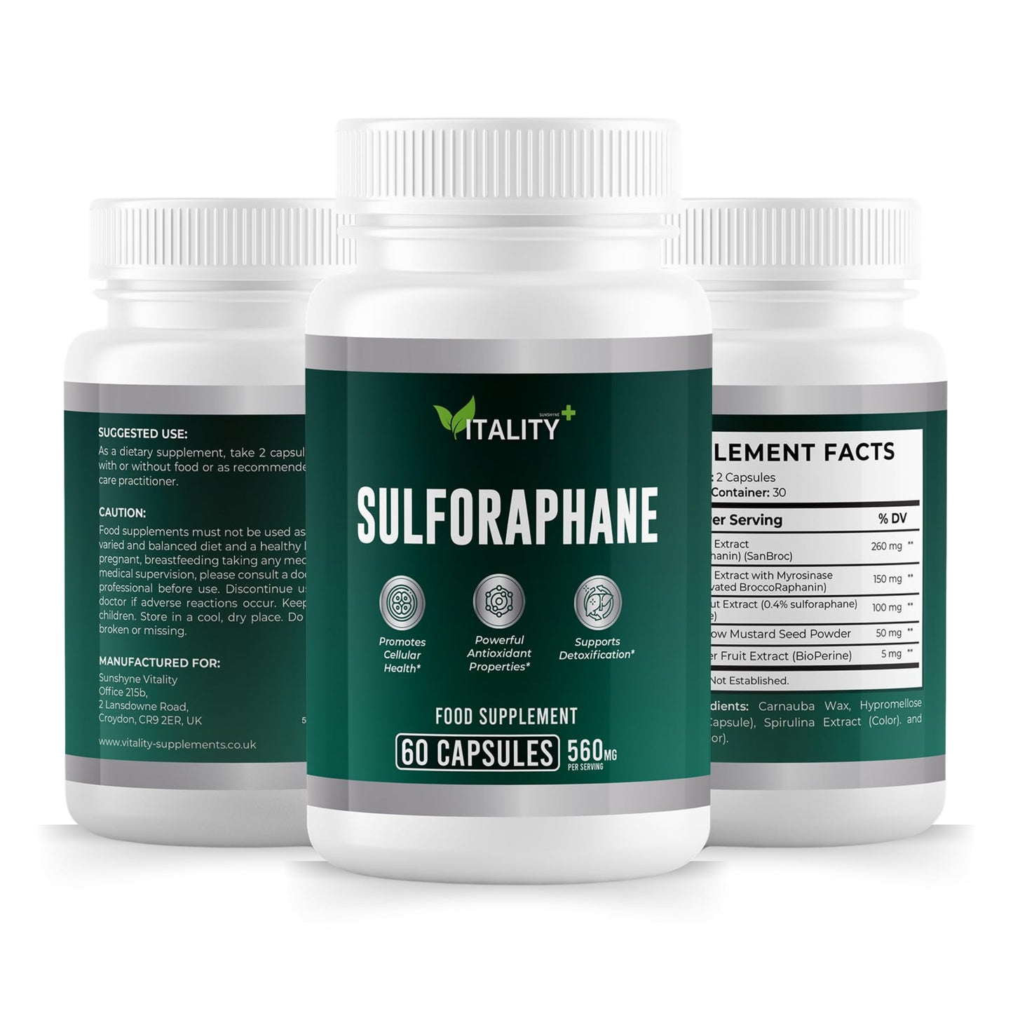 Sunshyne Sulforaphane 560mg Capsules – Comprehensive Detox, Antioxidant & Cellular Health Support – 1 Month Supply