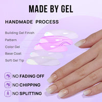BTArtbox Press On Nails Short - 32 Pcs Ombre False Nails with Glue, Square Soft Gel Fake Nail in 16 Sizes, Natural & Reusable Stick on Nails for Women, Vanilla Cream