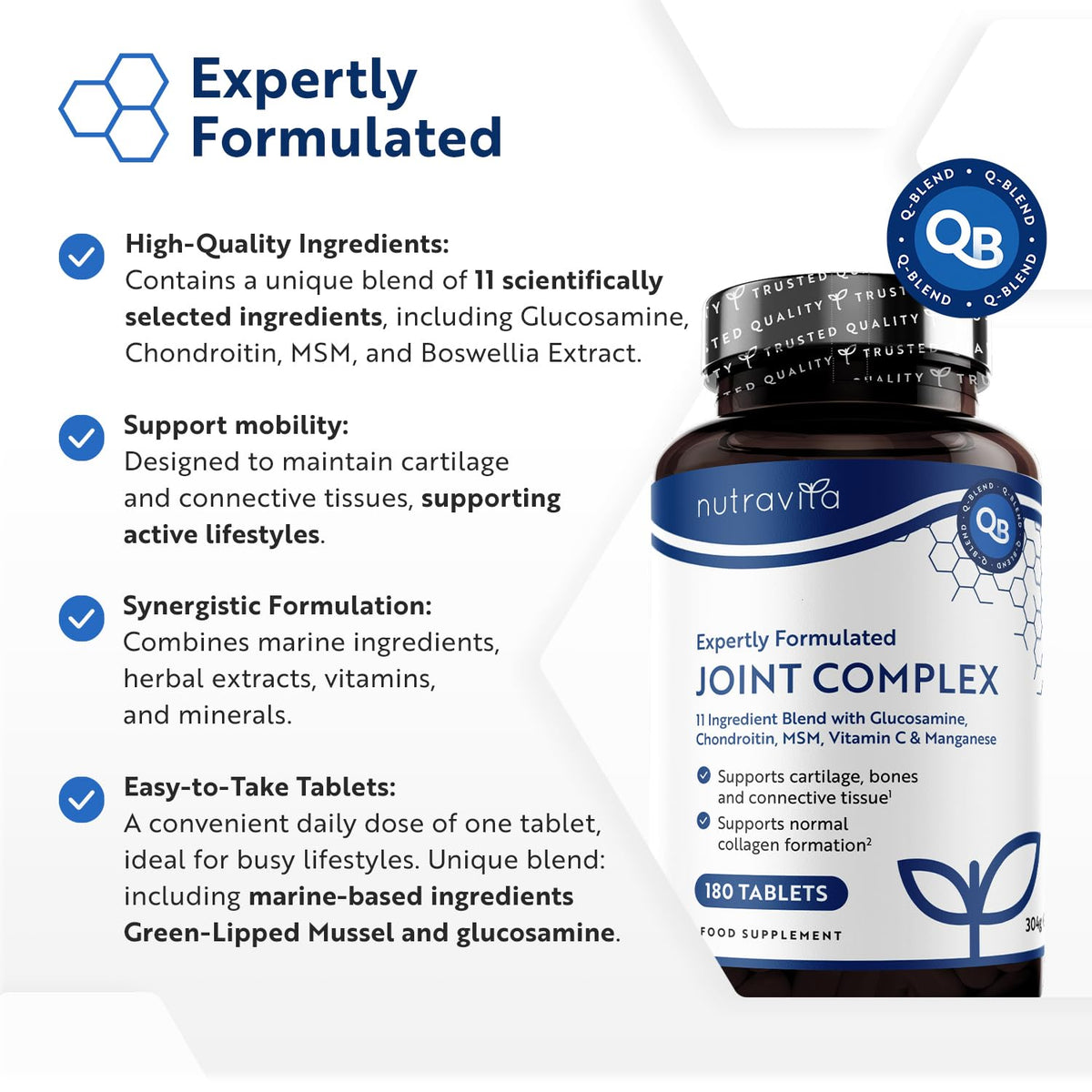 Nutravita Joint Complex with Glucosamine and Chondroitin High Strength + Vitamin D + Vitamin C + MSM & Manganese 180 Glucosamine Tablets - Joint Supplements for Men Joint Care Supplements for Women