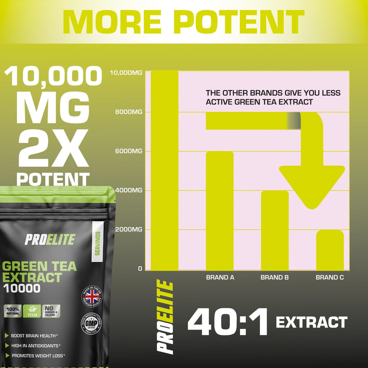 Green Tea Extract 10,000mg of Antioxidant 120 Tablet | 95% Polyphenols (297mg per Tablet) | (4 Months Supply) | Resealable and Recyclable Pouch | Vegan & Vegetarian | by PROELITE