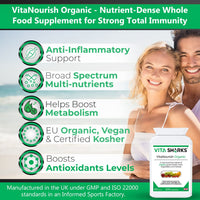 Vita Sharks VitaNourish Organic. Nutrient-Dense Potent Vegan Whole Food Supplement for Total Immunity. Essential Vitamins & Minerals from 100% Organic Kosher Fruit, Vegetable & Herbal Blend