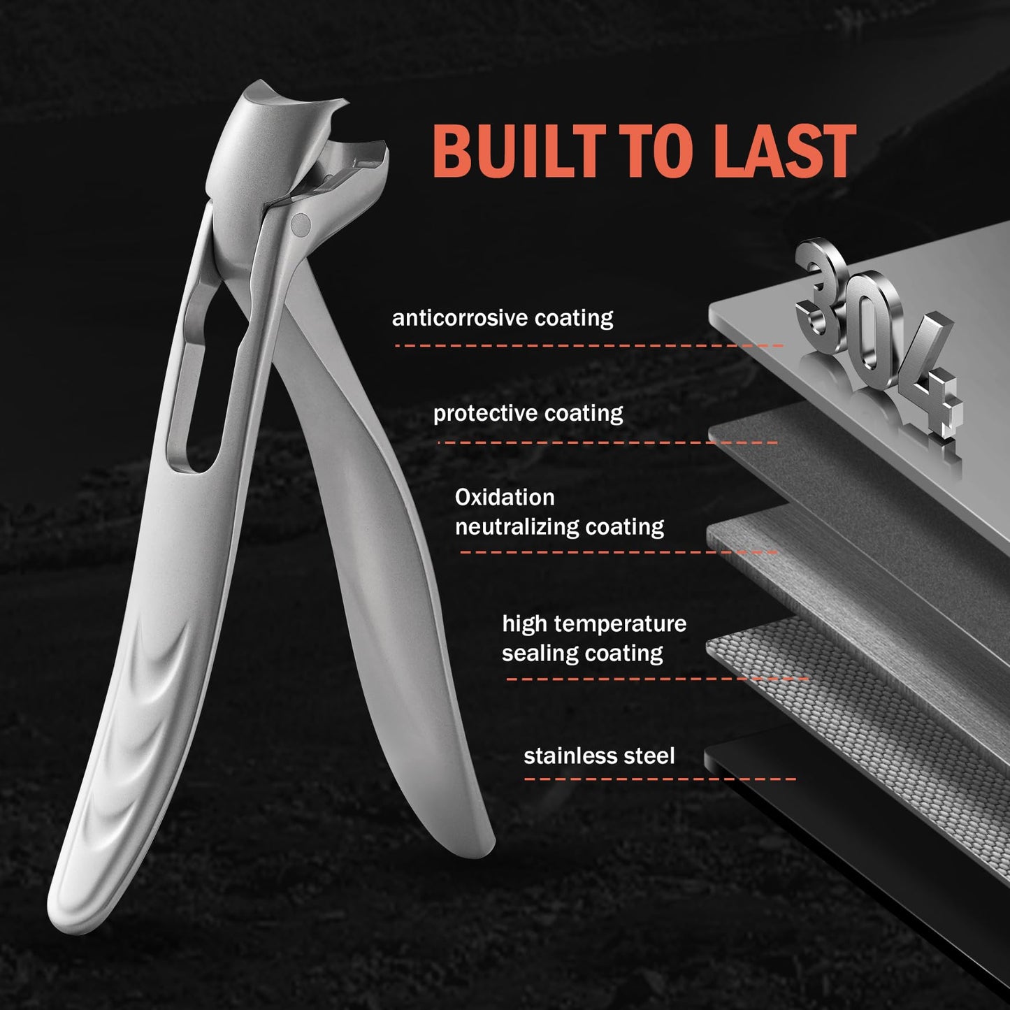 BEZOX Ergonomic Angled Head Precision Toenail Clipper for Senior Thick Nails - Large Finger Nail Clippers Adult with Metal Nail File for Men and Women