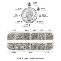 BEADSLAND Beadsland 2500pcs Clear Rhinestones,Flatback Gems Round Crystal Rhinestones for Nail Crafts Mixed 8 Sizes SS4~SS30 with Picking Tweezer and Pen (Clear)