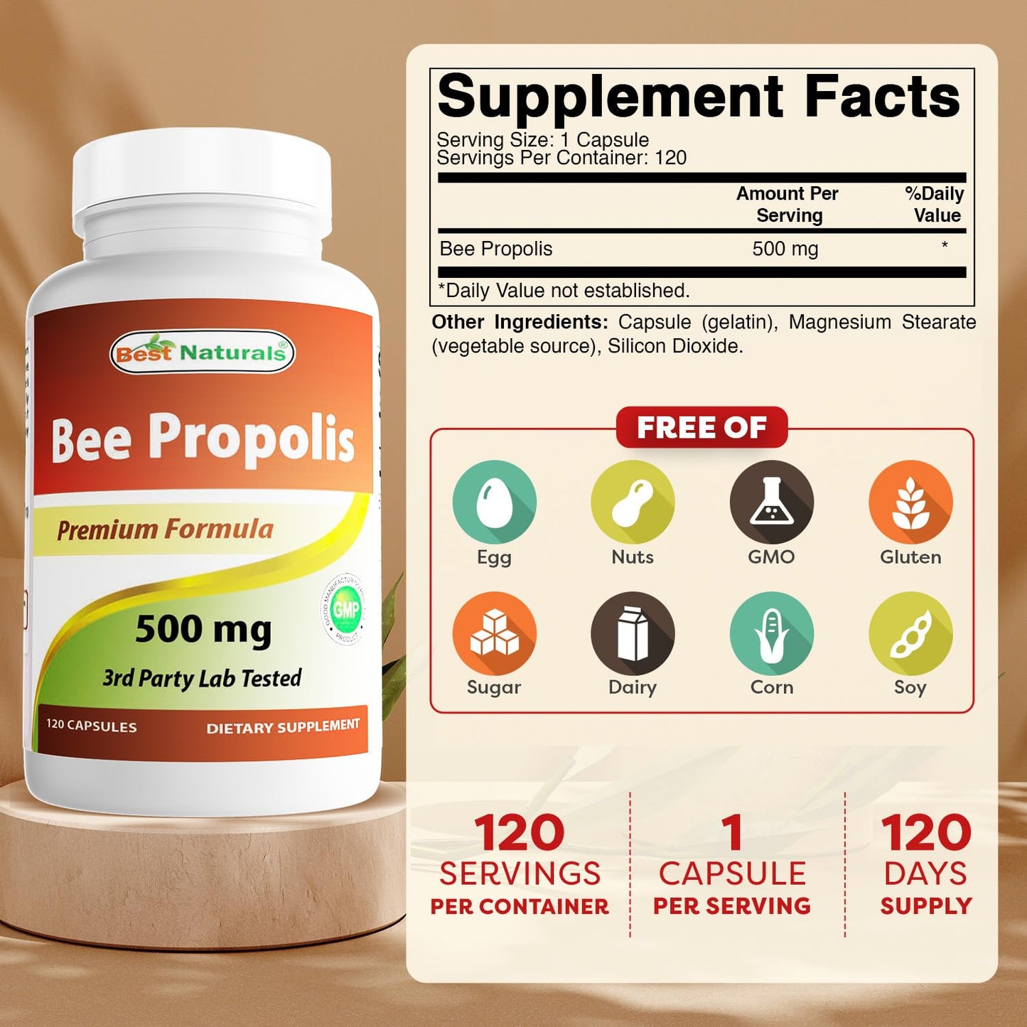 Best Naturals Bee Propolis 500 mg 120 Capsules (120 Count (Pack of 3))