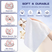 BODFPPC Disposable Face Towel, 100 Count Face Towels for Washing Soft Cotton Dry Wipes Facial Cloths Towelettes for Washing and Drying, Facial Tissue for Cleansing, Skincare and Makeup Remover
