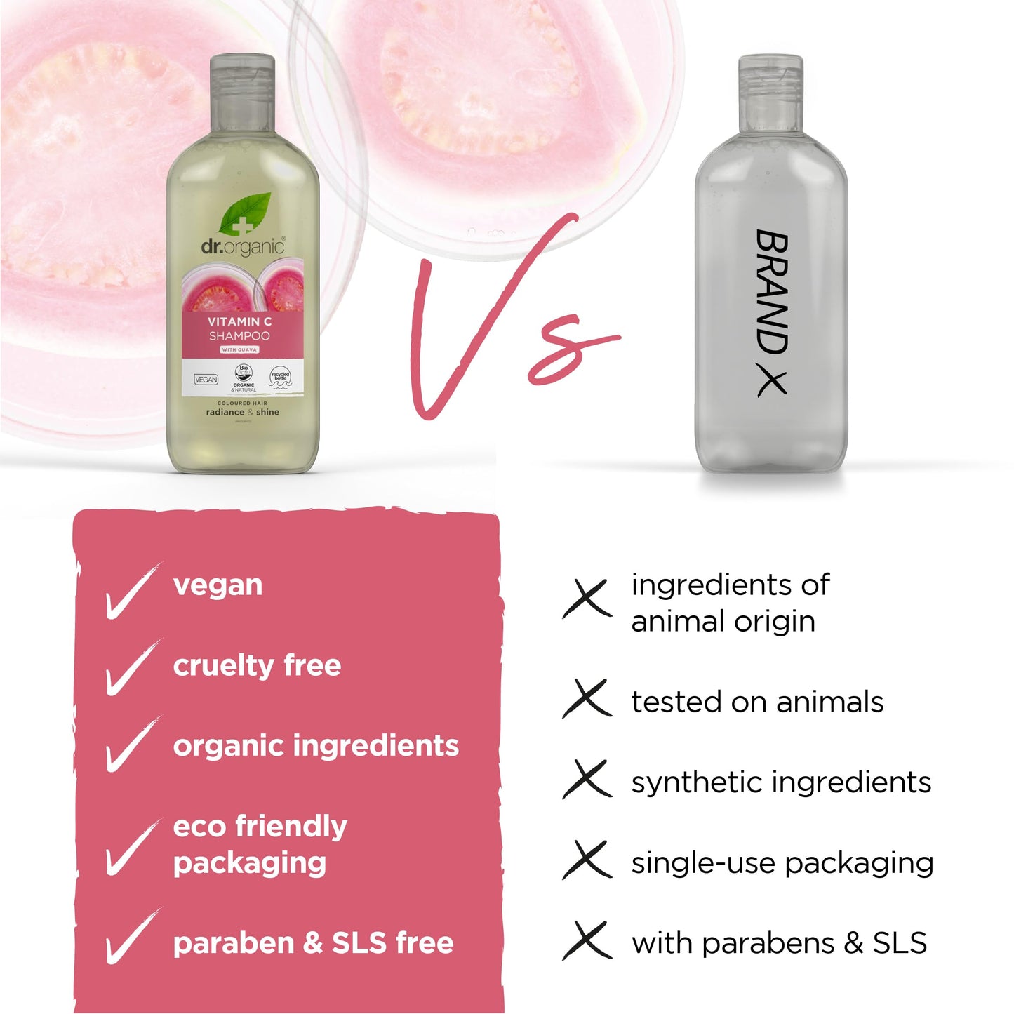 DR ORGANIC Dr Organic Guava Shampoo, Vitamin C, Coloured Hair, Mens, Womens, Natural, Vegan, Cruelty-Free, Paraben & SLS-Free, Organic, 265ml, Packaging may vary