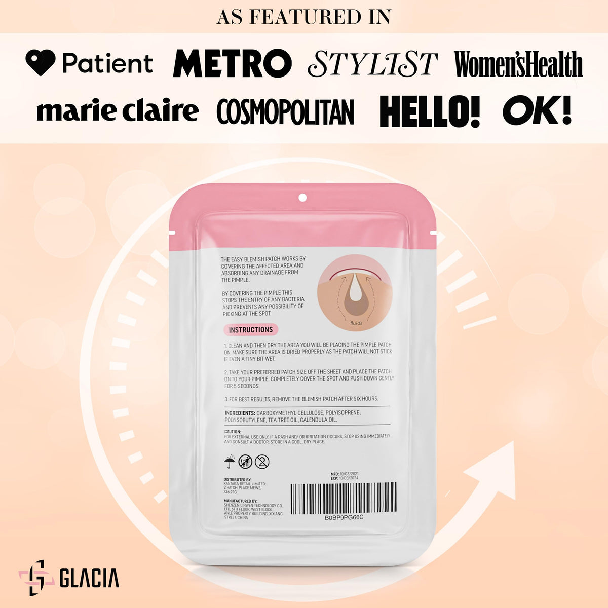Pimple Patches by Glacia® – 72 Pack of Hydrocolloid Spot Patches for All Skin Types – Gentle and Natural for Clear and Smooth Skin