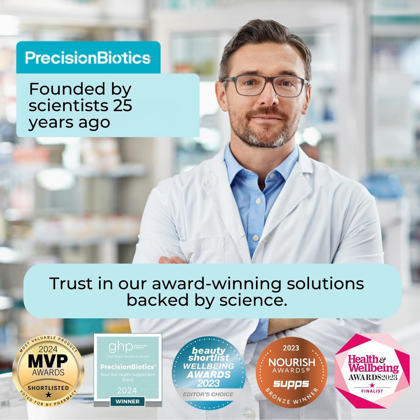 PrecisionBiotics Alflorex Original - Daily Gut Health Supplement - Contains Bifidobacterium Longum Bacterial Culture Strain 35624 - No Refrigeration Required - 60 Capsules