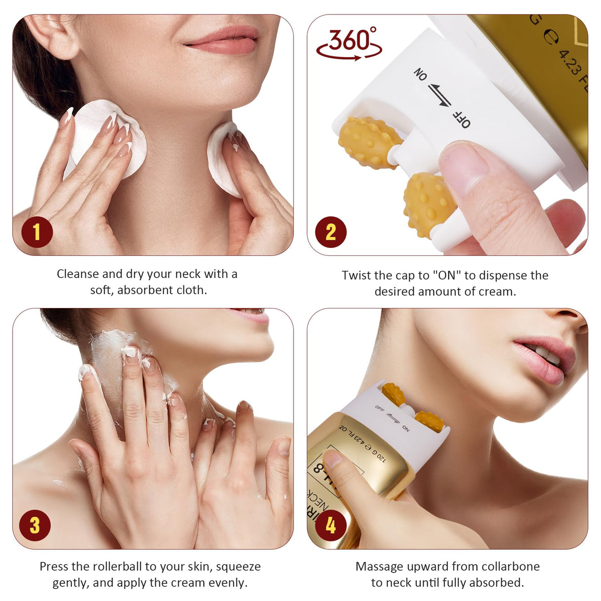 YUEPLATTNMAY 2 Pack AH-8 Firming Neck Cream, Neck Creams for Tightening and Firming with Double Massage Rollers - Reduces Wrinkles Fine Lines And Double Chin, Moisturizes & Tightens Skin, Improves Elasticity, 120g
