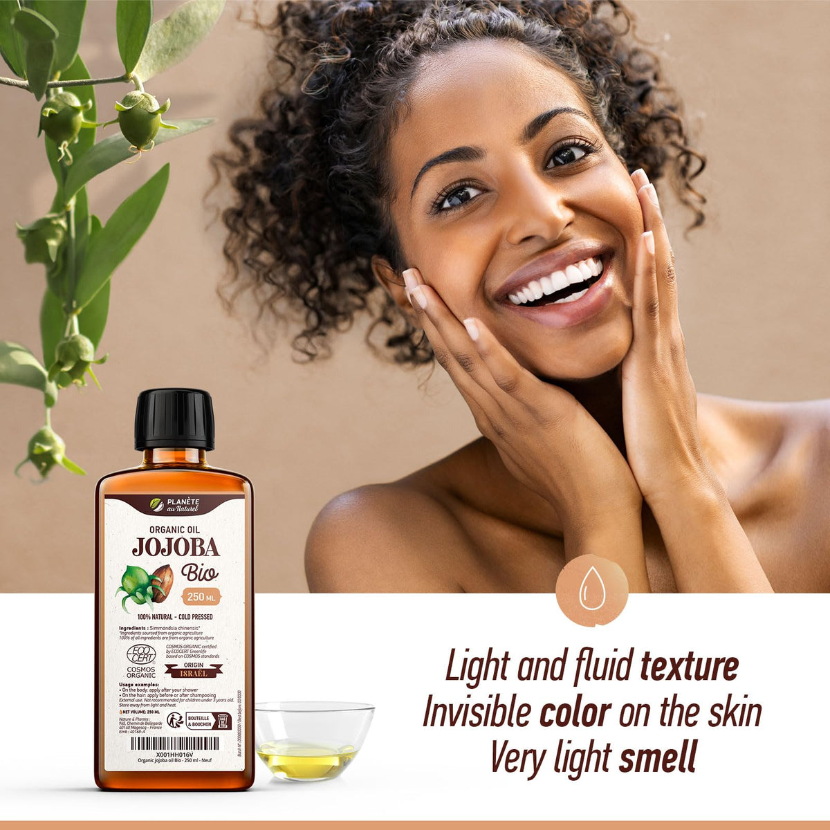 Planète au Naturel Organic Jojoba oil 250 ml - Pure & Natural - Cold Pressed