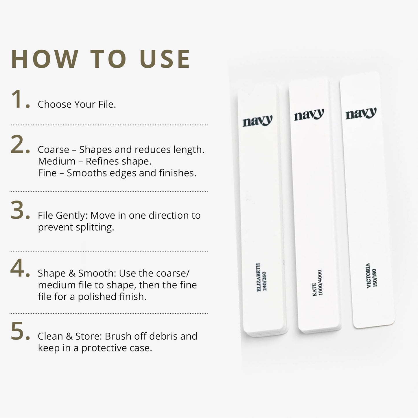 Navy Nail Files Trio Pack | Vegan & Cruelty Free Emery Boards | Grit Range 150-4000 | Store, Protect & Perfect | Nail Preparation, Shaping & Shine for Manicure & Pedicure | Nail Buffer
