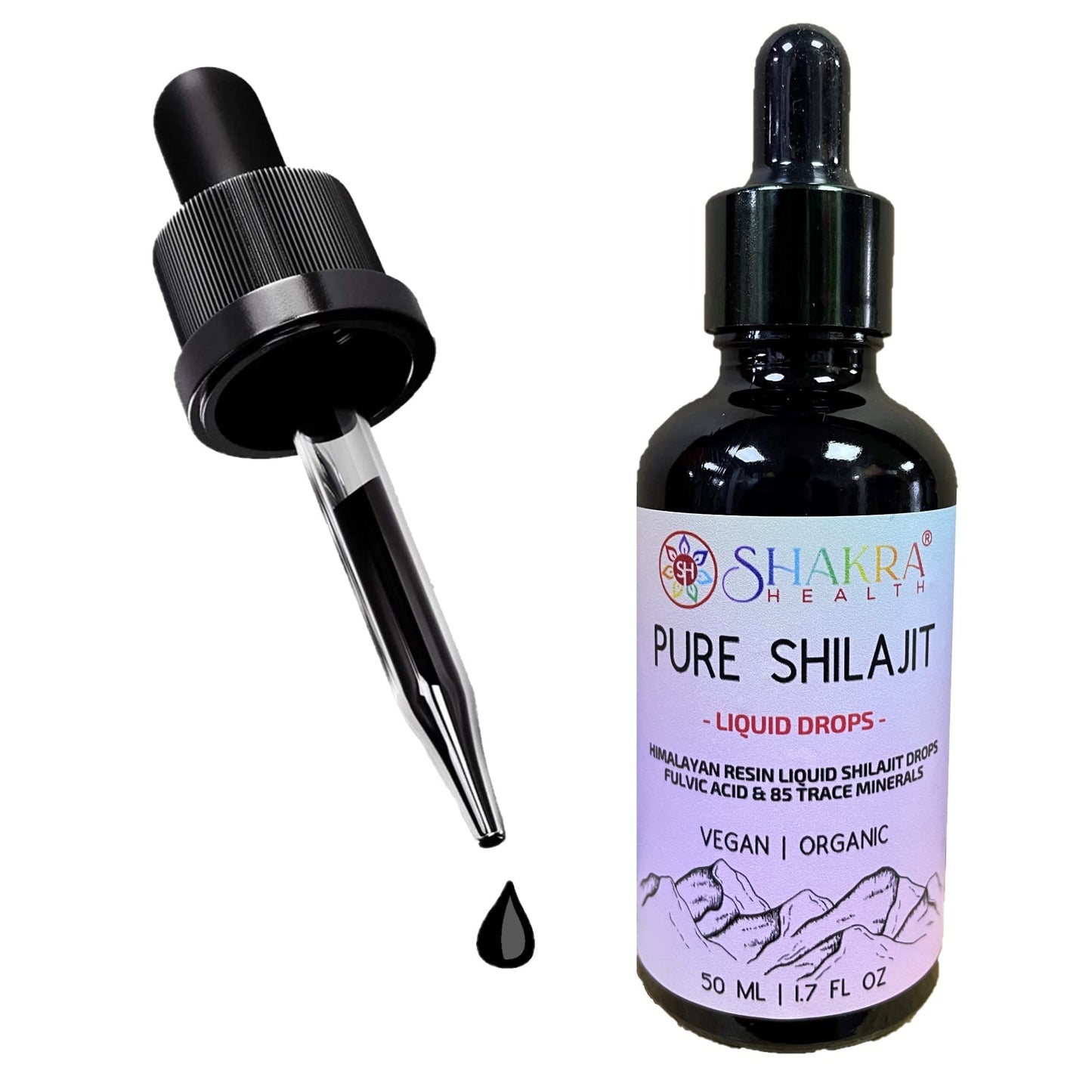 SH SHAKRA HEALTH Shilajit Pure Potent & High Strength, Himalayan Liquid Drops 50ml. Authentic, Fulvic Acid & Natural Trace Mineral Complex. Organic & Vegan