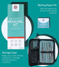 Medi Grade Blackhead Remover Tools - Effective Spot Treatment Popping Kit for Acne Prone Skin - 7 Skincare Tools with 50 Sheets of Oil Absorbing Blotting Paper, Pimple Popper Spot Treatment Kit