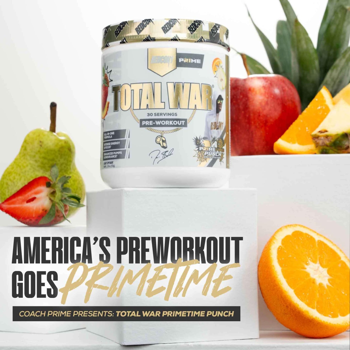 REDCON1 Pre Workout Powder for Men & Women - Total War - All-in-One Preworkout with Beta Alanine & Citruline Malate to Support Energy & Endurance - Prime Time Punch (30 Servings)