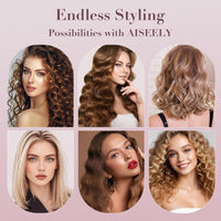 AISEELY 32MM Ceramic Curling Wand - 3 Barrel Deep Wave Hair Curler with Adjustable Temp (160°C-220°C), Anti-Scald Design & Travel Lock | Frizz-Free Waves for All Hair Types | Pink