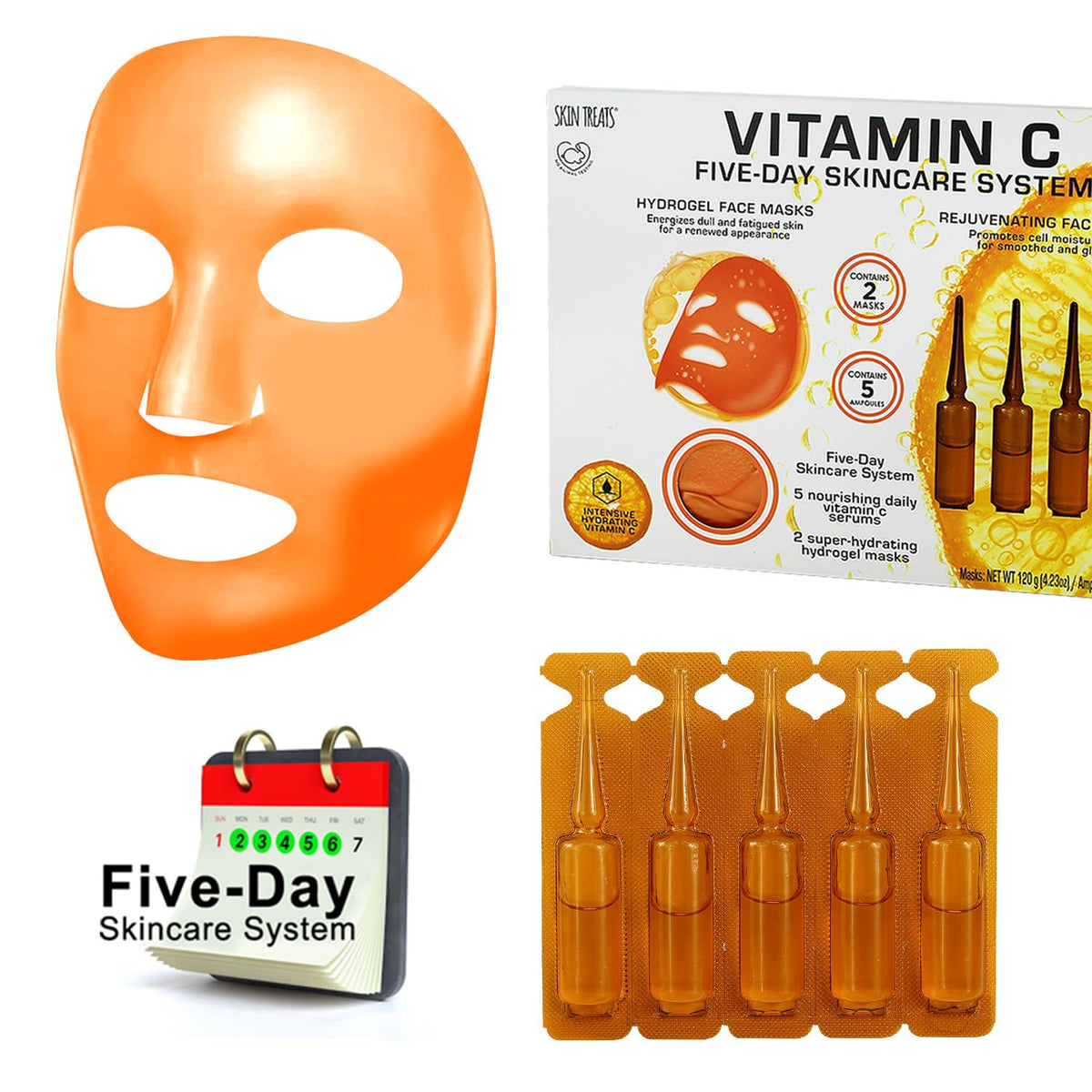 Skin Treats Vitamin C Five Day Skincare System | Hydrogel Face Mask | Vitamin C Serum | Energises & Rejuvenates | Vegan | Not Tested On Animals