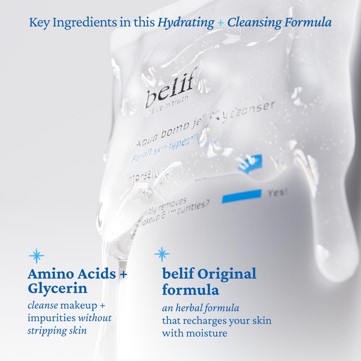 belif Aqua Bomb Jelly Cleanser, Jelly-to-Foam Mild Cleanser with Hyaluronic Acid, Especially For Oily, Combination & Acne-Prone Skin, Korean Skincare (160ml)