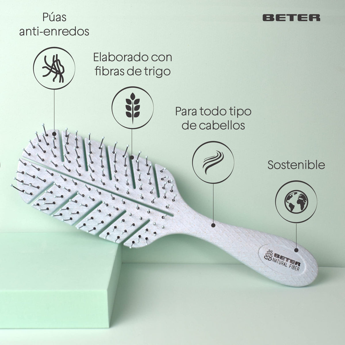 Beter Detangling Eco Brush - Natural Fiber Brush, Green